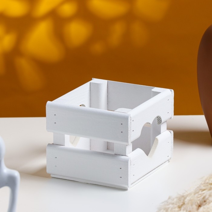 Кашпо деревянное 12&times;11&times;9 см "Однушка Лайт", двухреечное, сердце, белый Дарим Красиво