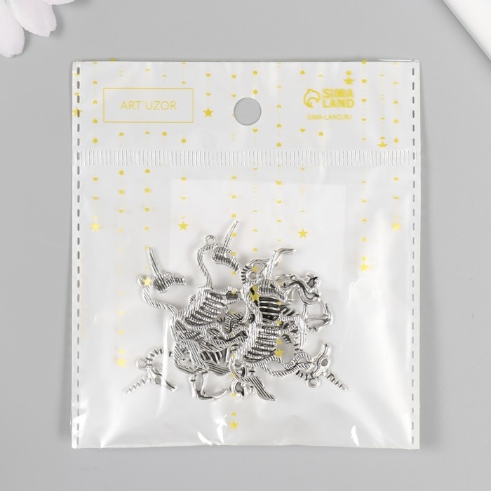 Декор для творчества металл Декор для творчества металл "Скелет единорога" серебро набор 6 шт 3,9х2,7 см