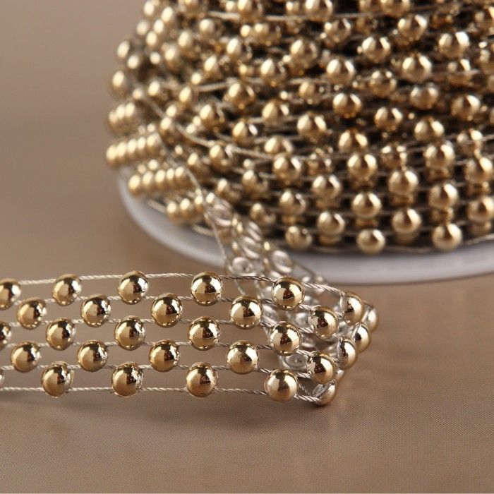 Бусы на нитях, плоские, 14 мм, 9 &plusmn; 1 м, цвет золотой
