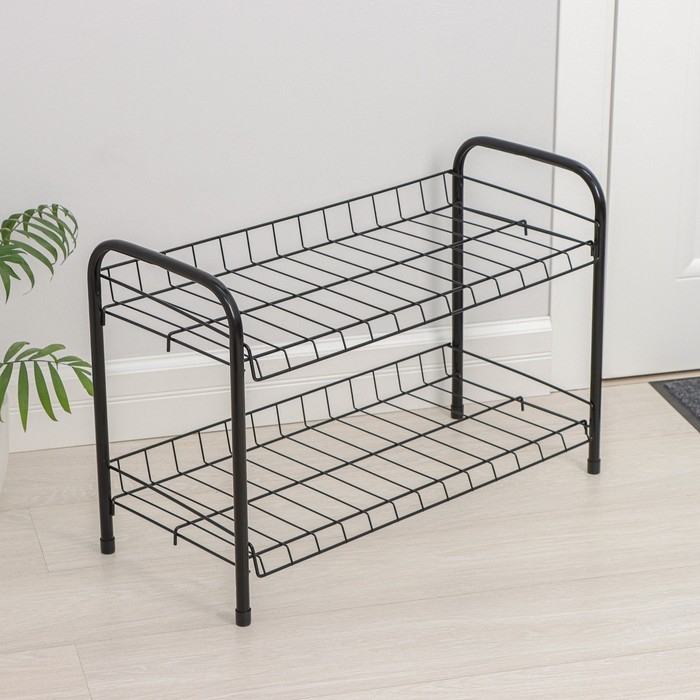 Этажерка для обуви разборная, 2 яруса, 66×28×44 см, цвет чёрный Этажерка для обуви разборная, 2 яруса, 66×28×44 см, цвет чёрный