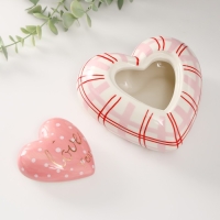 Шкатулка керамика "Розовое сердце в горошек, в клеточку" 15,7х15,3х8,2 см Шкатулка керамика "Розовое сердце в горошек, в клеточку" 15,7х15,3х8,2 см