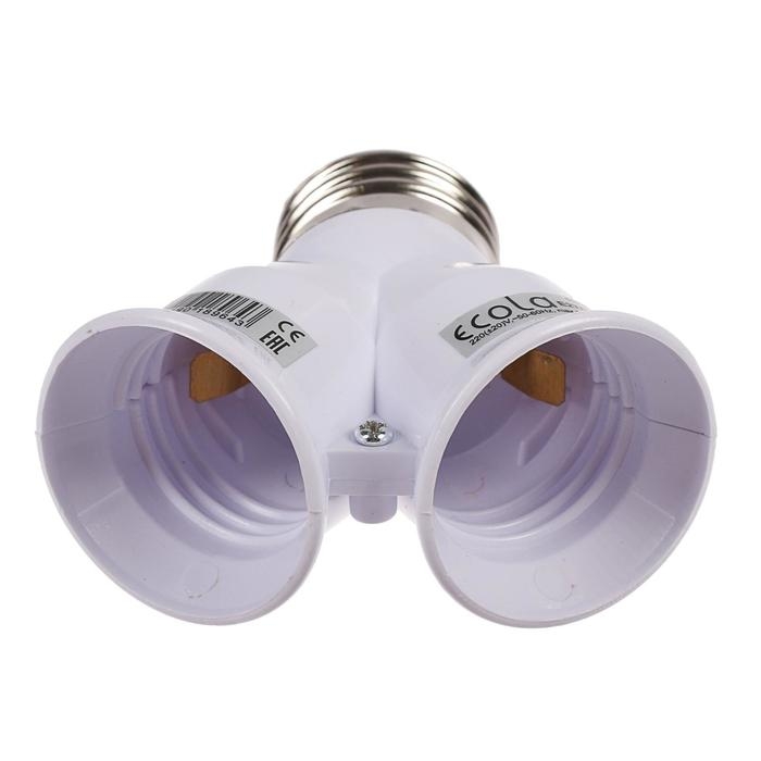 Переходник Ecola, с цоколя E27 на 2хE27, белый Переходник Ecola, с цоколя E27 на 2хE27, белый