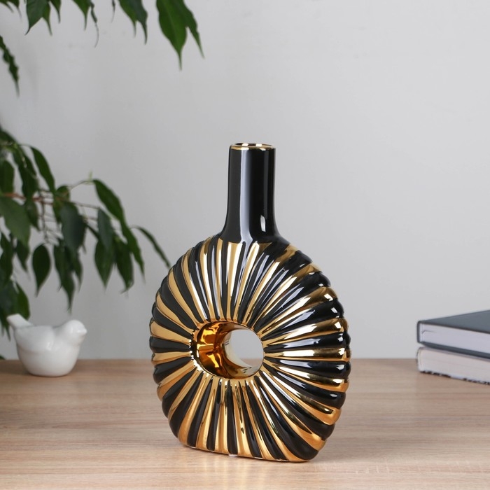 Ваза керамика настольная Ваза керамика настольная "Кейдн" полосы, 24,5 см, чёрный