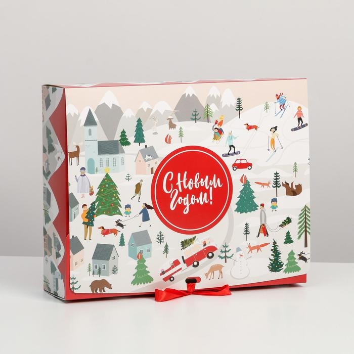 Коробка подарочная новогодняя складная &laquo;Новогодние истории&raquo;, 31 х 24.5 х 8 см, Новый год