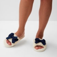 Тапочки женские с открытым носом, размер 38-39, синий бант