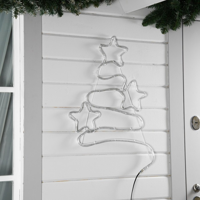 Светодиодная фигура &laquo;Ёлка со звёздами&raquo;, 47 &times; 71 см, дюралайт, 288 LED, 220 В, мерцание, свечение зелёное/белое