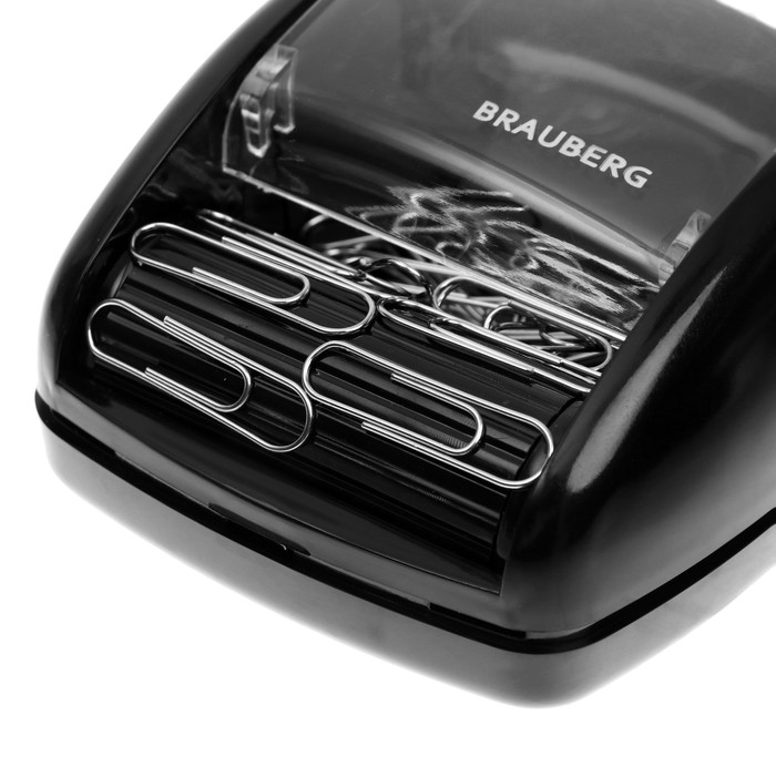 Скрепочница магнитная с 30 скрепками, роликовый механизм подачи, чёрная Скрепочница магнитная с 30 скрепками, роликовый механизм подачи, чёрная