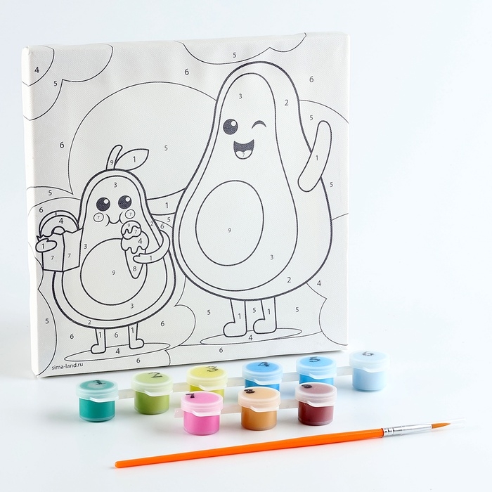 Картина по номерам на холсте с подрамником для детей &laquo;Авокадо с мороженым&raquo;, 17 х 17 см