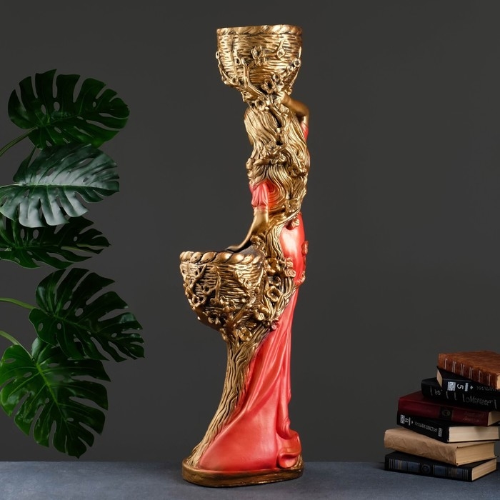 Фигура "Девушка с двумя кашпо" красная, 24х30х96см