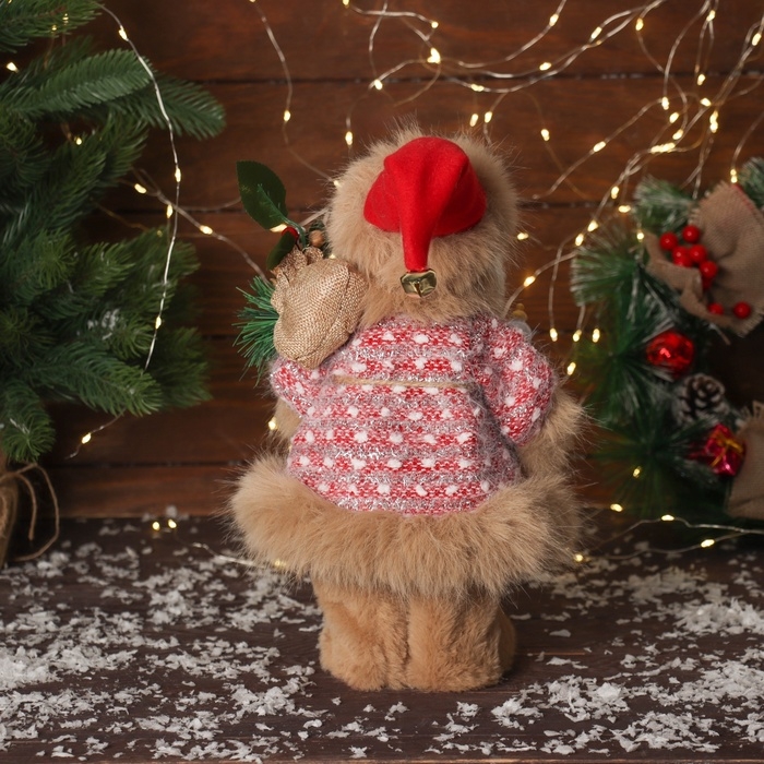 Дед Мороз "В пушистом вязаном костюме" двигается, с подсветкой, 30х19 см, красный