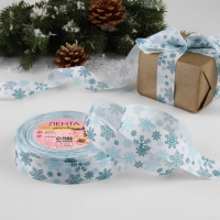 Новый год! Лента репсовая &laquo;Объёмные снежинки&raquo;, 25 мм, 23 &plusmn; 1 м, цвет белый №1001