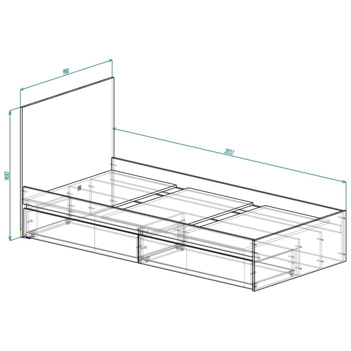 Кровать 900 с ящиками и основанием Мадера, с/м 900х2000, Белый