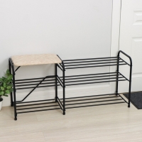 Подставка для обуви с сиденьем «Дубль», 3 полки, замша, цвет чёрный Подставка для обуви с сиденьем «Дубль», 3 полки, замша, цвет чёрный