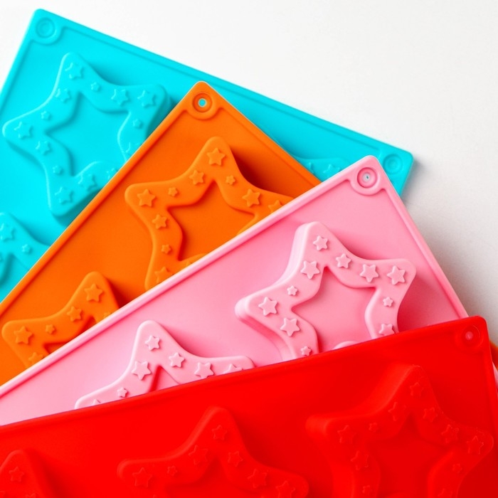 Форма для выпечки Доляна &laquo;Звёздочки&raquo;, силикон, 8 ячеек, 29&times;16&times;2 см, ячейка 6,3&times;6 см, глубина 1,7 см, цвет голубой