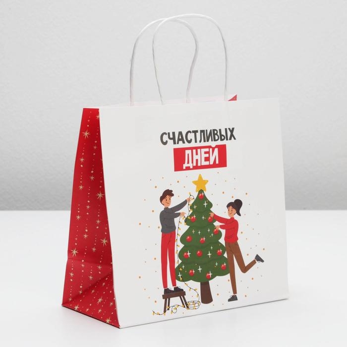 Пакет подарочный новогодний &laquo;Счастливых дней&raquo;, 22 х 22 х 11 см, Новый год