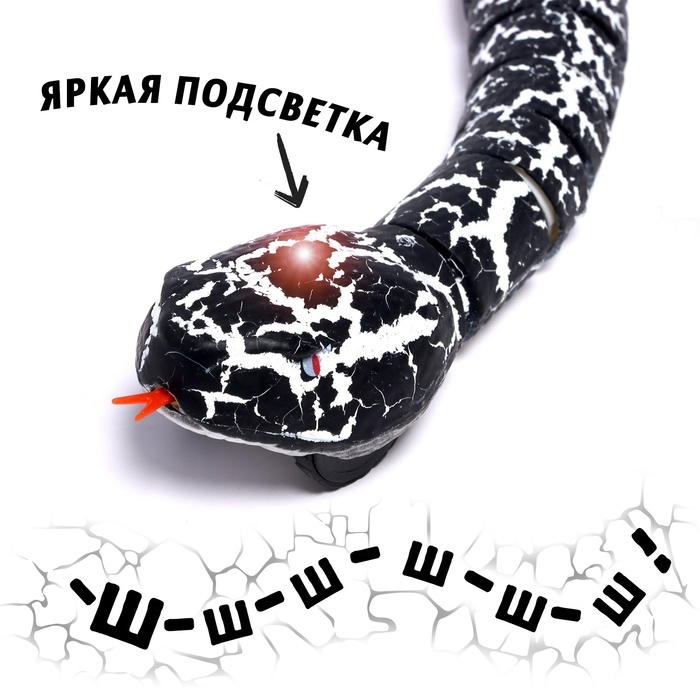 Животное радиоуправляемое «Змея», свет, работает от аккумулятора, цвет черный Животное радиоуправляемое «Змея», свет, работает от аккумулятора, цвет черный