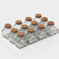 Набор стеклянных баночек для сыпучих продуктов с пробковой крышкой Доляна «Парфе. Облачко», 100 мл, 6,5×5×7,5 см, 12 шт Набор стеклянных баночек для сыпучих продуктов с пробковой крышкой Доляна «Парфе. Облачко», 100 мл, 6,5×5×7,5 см, 12 шт