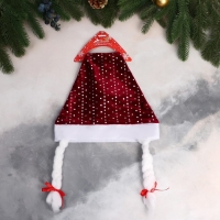 Колпак новогодний "Блёстка" с косами, 40х26 см, красный Колпак новогодний "Блёстка" с косами, 40х26 см, красный