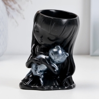 Кашпо фигурное "Девочка с котом" черное-серебро, 10см Кашпо фигурное "Девочка с котом" черное-серебро, 10см