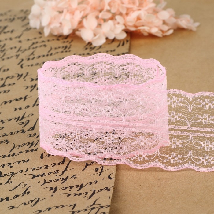 Кружево капроновое, 45 мм &times; 10 &plusmn; 1 м, цвет розовый