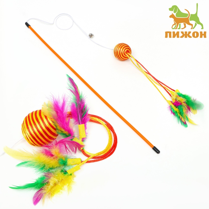Дразнилка-удочка Дразнилка-удочка "Шар с перьями", оранжевая на оранжевой ручке