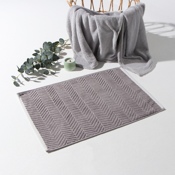 Коврик махровый Этель Lines, цв. светло-серый, 50х70 см, 100% хлопок, 750 г/м2 Коврик махровый Этель Lines, цв. светло-серый, 50х70 см, 100% хлопок, 750 г/м2