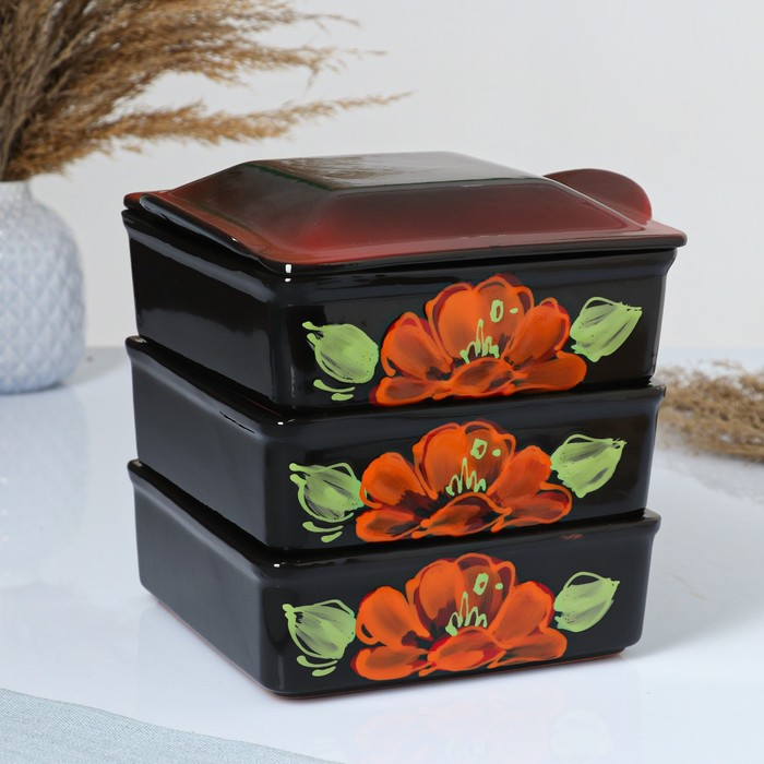 Набор для холодца Набор для холодца "Квадро" 3х0,9л, мак на черном