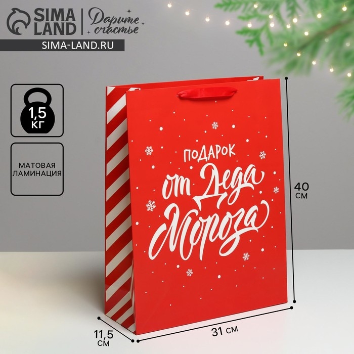 Пакет подарочный новогодний ламинированный «Подарок от Деда Мороза», L 31 х 40 х 11,5 см, Новый год Пакет подарочный новогодний ламинированный «Подарок от Деда Мороза», L 31 х 40 х 11,5 см, Новый год