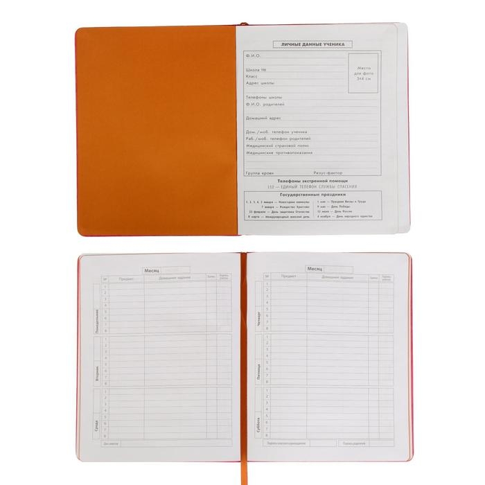 Дневник универсальный для 1-11 классов, с пеналом, твёрдая обложка из искусственной кожи, тиснение фольгой, розовый, ляссе, блок офсет 70г/м2, 48 листов