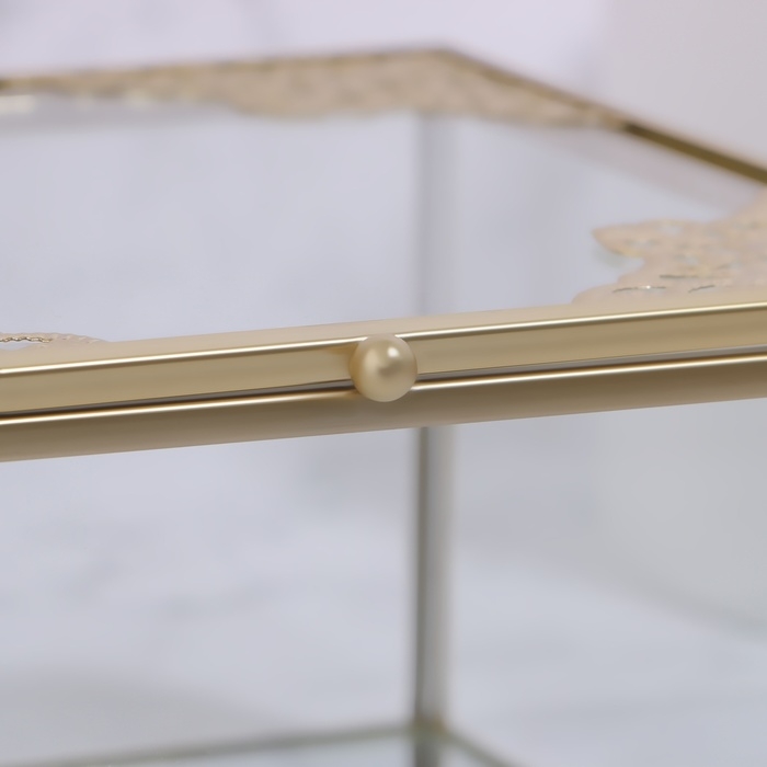 Органайзер для хранения &laquo;GREAT&raquo;, с крышкой, стеклянный, с зеркальным дном, 1 секция, 15 &times; 15 &times; 8,5 см, цвет прозрачный/медный