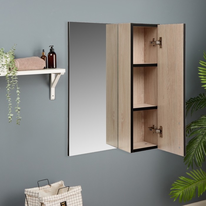 Зеркало-шкаф для ванной комнаты Зеркало-шкаф для ванной комнаты "Сантана 50", Дуб Сантана светлый, 50 х 70 х 16 см
