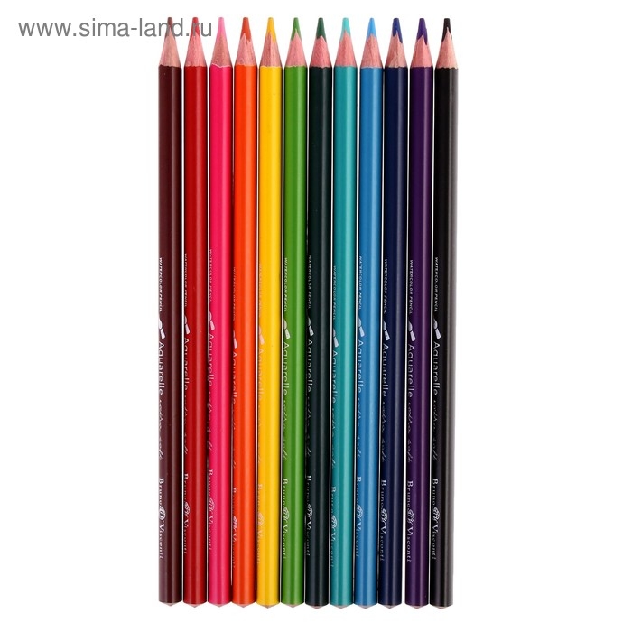 Карандаши акварельные 12 цветов Aquarelle, в металлической коробке с ложементом