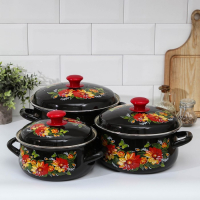 Набор кастрюль &laquo;Дуновение-1&raquo;, 3 предмета: 2 л, 3 л, 4 л, d=20,5/23/26 см, эмалированные крышки, индукция