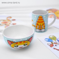 Набор детской посуды из керамики &laquo;Рыжий кот&raquo;, 2 предмета: кружка 200 мл, миска 300 мл