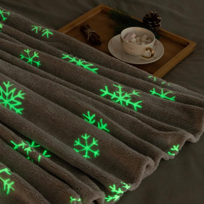 Плед светящийся в темноте Этель &laquo;Снежинки&raquo; 150*200 см,100% п/э, корал-флис, 220 гр/м2