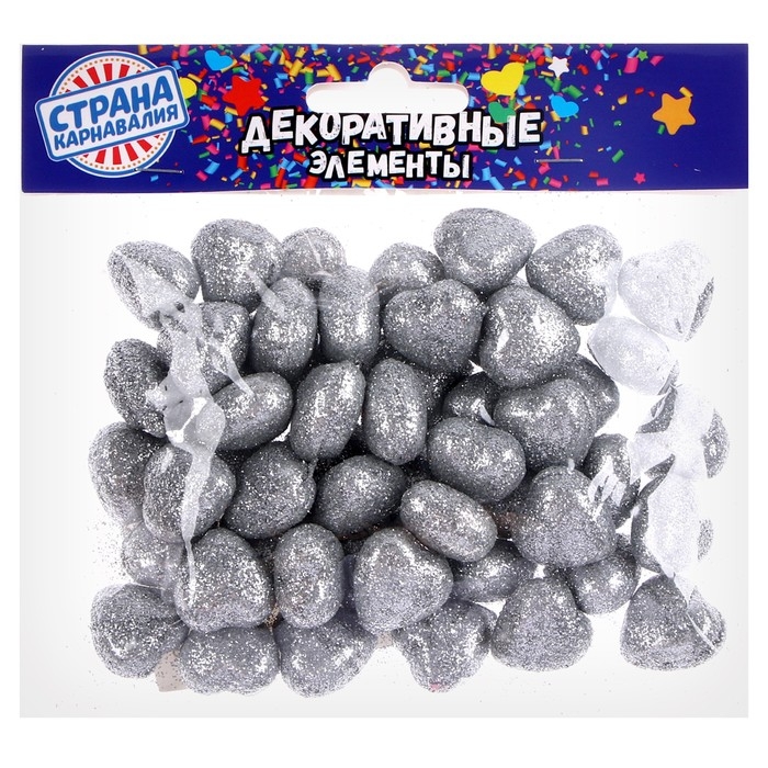 Фигурка для поделок и декора "Сердце", набор 50 шт., размер 1 шт. 1,5&times;1,5&times;0,5 см, цвет серебро