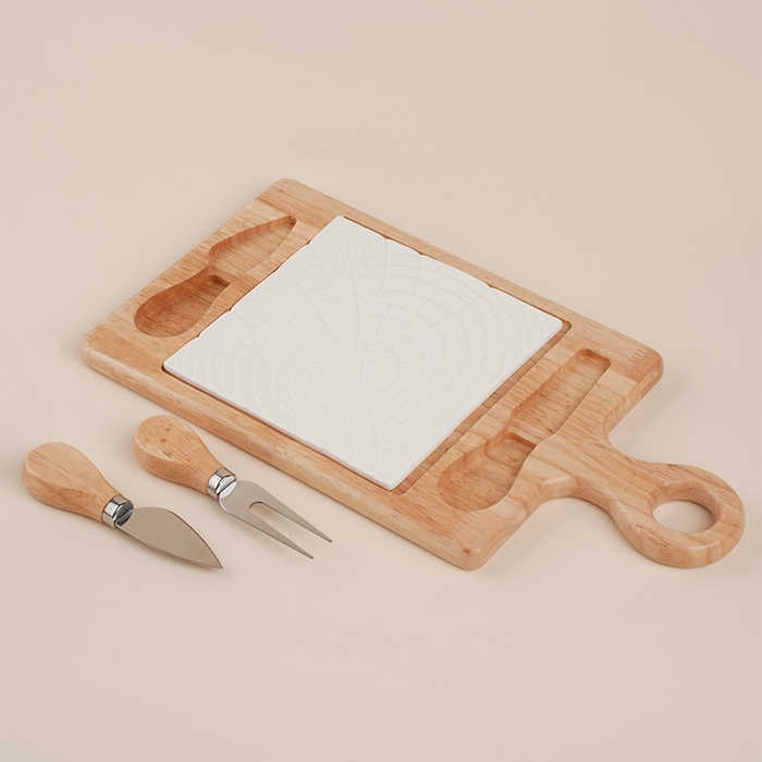 Набор для подачи сыра SL Home &laquo;Тренто&raquo;, 35&times;18 см, 4 предмета: доска фарфоровая, подставка деревянная, нож, вилка