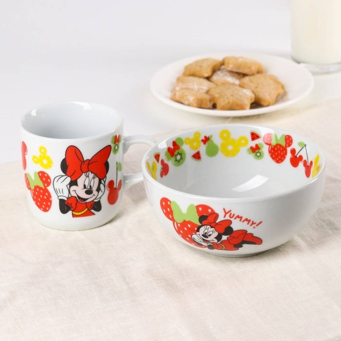Набор детской посуды, 2 предмета: салатник, кружка, Минни Маус Набор детской посуды, 2 предмета: салатник, кружка, Минни Маус