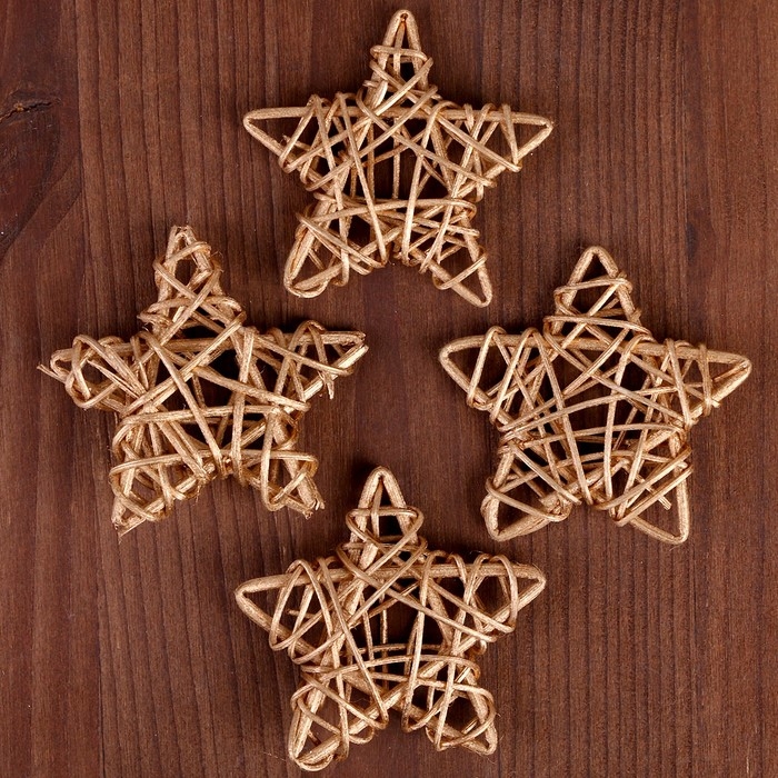 Декор для творчества из лозы &laquo;Звезда&raquo; набор 4 шт., размер 1 шт. &mdash; 6,5 см, цвет золото