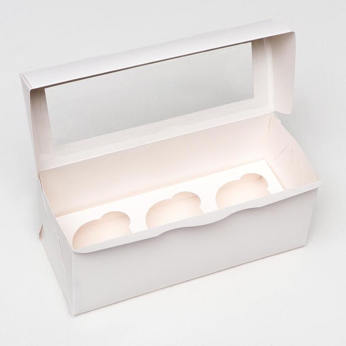 Упаковка на 3 капкейка с окном, целлюлоза, 25 х 10 х 10 см Упаковка на 3 капкейка с окном, целлюлоза, 25 х 10 х 10 см