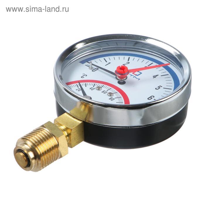 Термоманометр "CTM", радиальный, Дк 80 мм, 0.6 МПа, наружная резьба 1/4", 120&deg;С