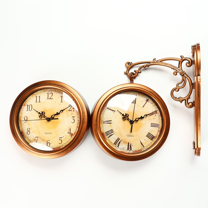 Часы настенные двусторонние, на подвесе Часы настенные двусторонние, на подвесе "Сабатини", бесшумные, 35 х 30 см, циферблат d-20 см