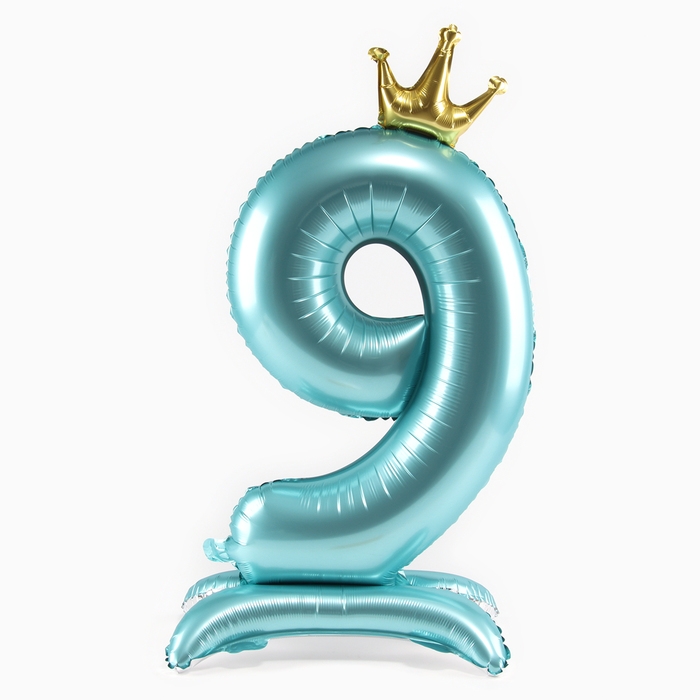 Шар фольгированный 42" &laquo;Цифра 9 с короной&raquo; на подставке, цвет голубой