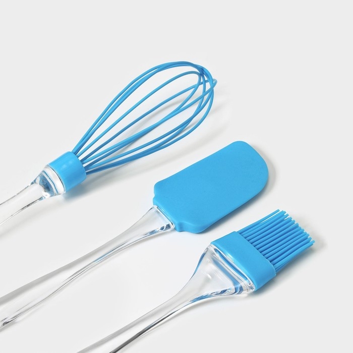 Набор для выпечки Доляна &laquo;Лёд. Макси&raquo;, 3 предмета: лопатка 24 см, кисть 22 см, венчик 26 см, цвет голубой