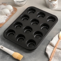 Форма для выпечки Доляна &laquo;Пудинг&raquo;, 35&times;27&times;3 см, 12 ячеек, антипригарное покрытие, цвет чёрный