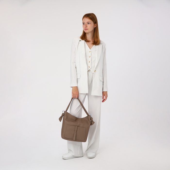 Сумка-тоут на молнии, 2 наружных кармана, цвет коричневый Сумка-тоут на молнии, 2 наружных кармана, цвет коричневый