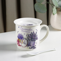 Кружка керамическая с ложкой на подставке «Лаванда», 330 мл, рисунок МИКС Кружка керамическая с ложкой на подставке «Лаванда», 330 мл, рисунок МИКС