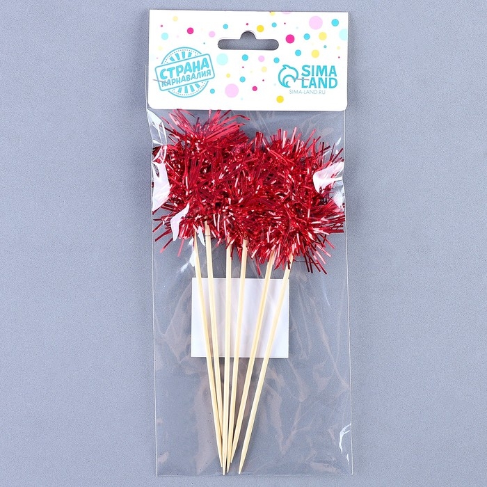 Шпажка для канапе «Пушистик», в наборе 6 штук, цвет красный Шпажка для канапе «Пушистик», в наборе 6 штук, цвет красный