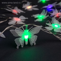 Гирлянда &laquo;Нить&raquo; 5 м с насадками &laquo;Бабочки малые&raquo;, IP20, прозрачная нить, 20 LED, свечение мульти (RG/RB), мигание, 220 В
