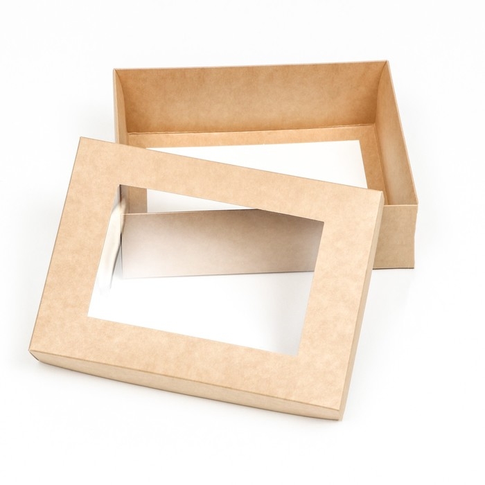 Коробка складная, крышка-дно,с окном, крафт, 21 х 15 х 7 см Коробка складная, крышка-дно,с окном, крафт, 21 х 15 х 7 см